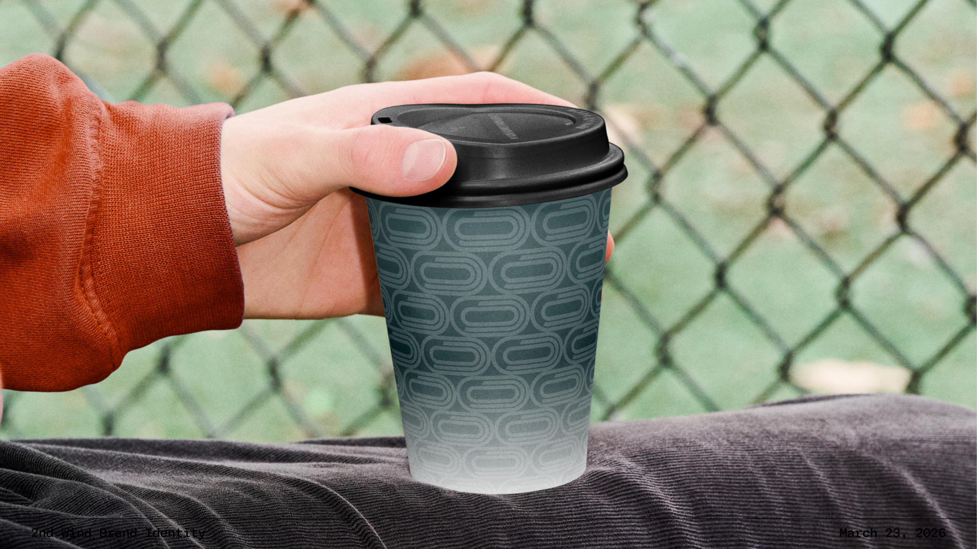 Takeaway coffee cup with 2nd Wind track pattern
